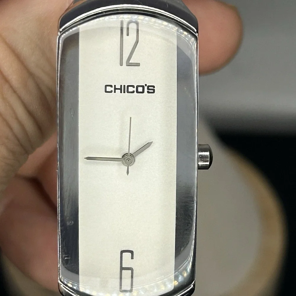 Chico's Silver Tone Rectangular Bracelet Watch Quartz Japan Movement Womens
